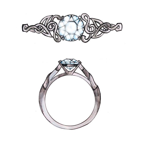 The musical motif blends perfectly with a Celtic knot design and lab created diamond.