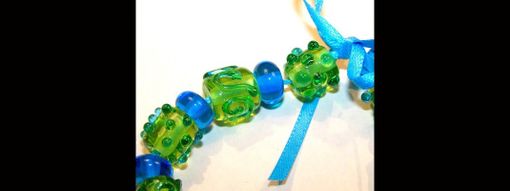 Custom Made Graceful Transparent Teal And Pea Green Lampwork Glass Beads