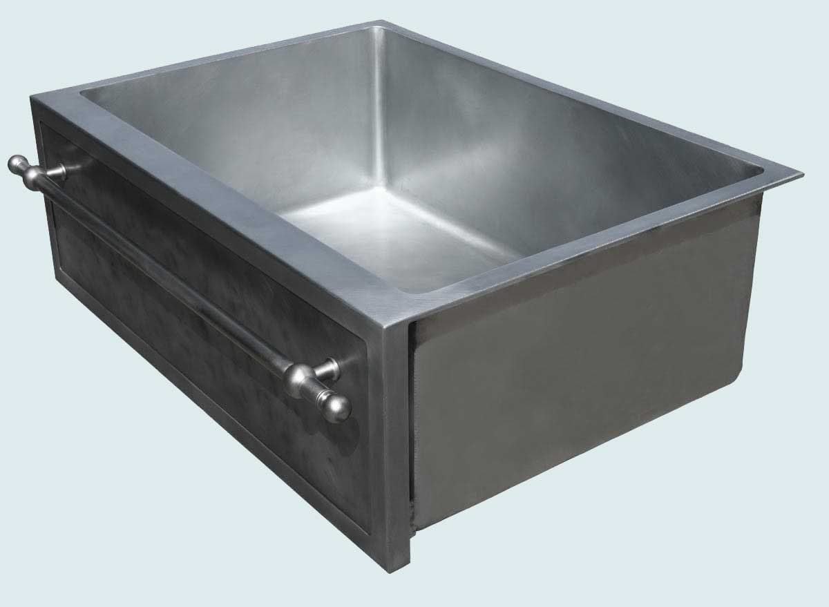 Hand Crafted Zinc Sink With Framed Apron & Stainless Towel Bar by