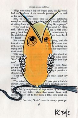 Custom Made Owl Art Orange And White Owl - Retro 1970s Illustration Style Owl Full Of Wisdom- Black Tree Limb