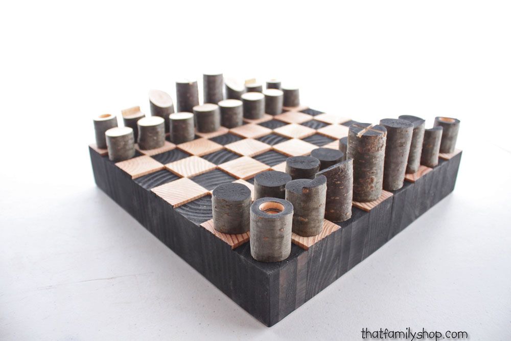 Vertical Wooden Chess Set Wood Handmade Modern Chess Board 