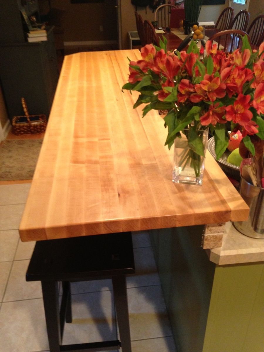 Custom maple butcher block breakfast bar with steel legs