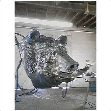 Custom Made Grizzly With Trout, Fabricated Metal Sculpture