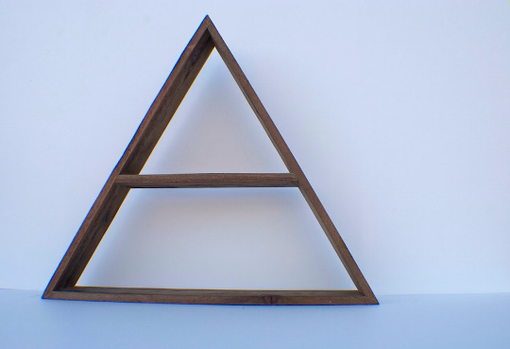 Custom Made Geometric Reclaimed Wood Double Shelf - Large 2-Shelf Triangle - Dark Walnut