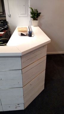 Custom Made White Washed Reclaimed Wood And Steel Reception Desk