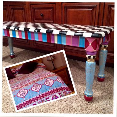 Custom Made Painted Bench//Whimsical Painted Bench//Alice In Wonderland Custom Whimsical Painted Furniture