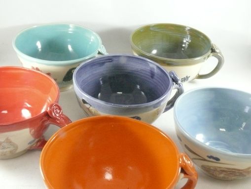 Custom Made Set Of Two: Handmade Pottery Bowl With Handle Or Soup Mug, Latte Cup