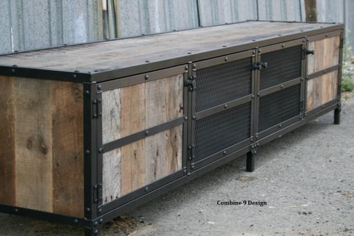 Custom Made Rustic Industrial Media Console, Tv Stand (Or Buffet). Vintage Credenza, Steel/Reclaimed Wood.