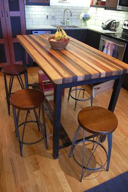 Custom Made Butcher Block Kitchen Island With Industrial Base And Wine Rack