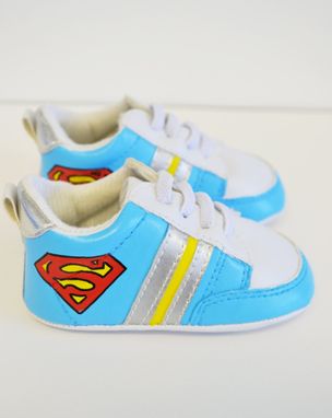 Custom Made Baby Shoes/ Baby Sneaker/ Super Man/ Hand Painted/ White Leather Infant Shoes