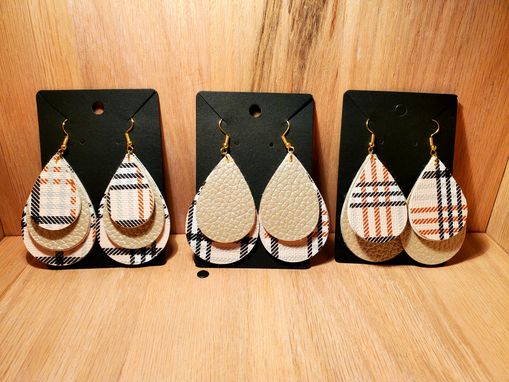 Custom Made Faux Leather Champagne Plaid Earrings