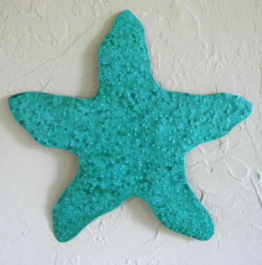 Custom Made Handmade Upcycled Metal Starfish Wall Art Sculpture In Turquoise