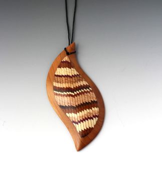 Custom Made Wood Necklace Pendant With Leather Strand