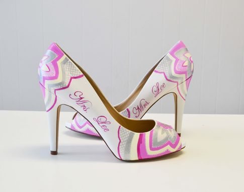 Custom Made Wedding Shoes - Bridal Shoes - Hand Painted Heels-  Pink Shoes