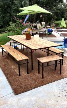 Custom Made Outdoor Dinning Table With Benches.