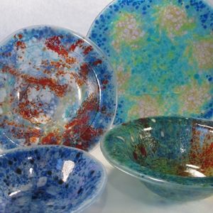 Custom Made "Stardust" Style Fused Glass Serving Dishes