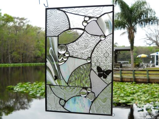 Custom Made Recycled Depression Glass Imperial Stained Glass Window Panel, Antique Stained Glass Transom Window