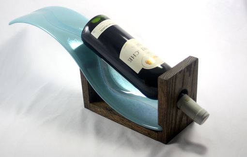 Custom Made Blue Waves And Oak Wine Bottle Display