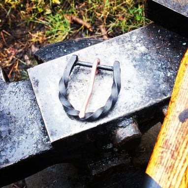 Custom Made Hand Forged Steel And Copper Heel Bar Buckle