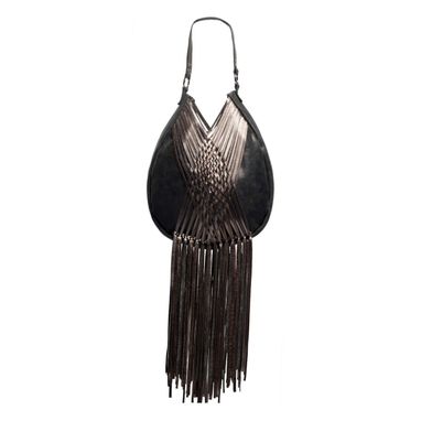 Custom Made Leather Hobo Bag With Woven Leather Detail And Fringe