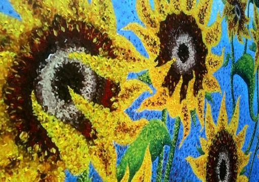 Custom Made Signed Pre-Stretched Giclee Print On Canvas Of Original Yellow Textured Sun Flowers Painting-40x30