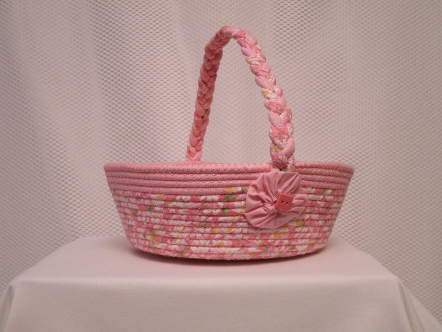 Hand Crafted Cloth Basket W/Handle - Coiled - Clothesline Handwrapped ...