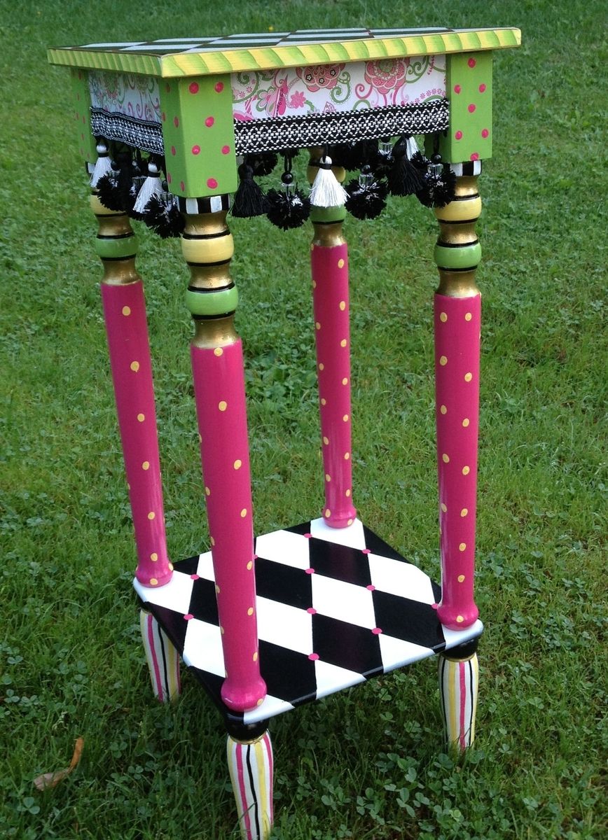 Hand Made Hand Painted Accent Table Harlequin by Michele Sprague