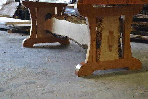 Custom Made Live Edge Cherry Dining Table With Live Edge Trestle Base