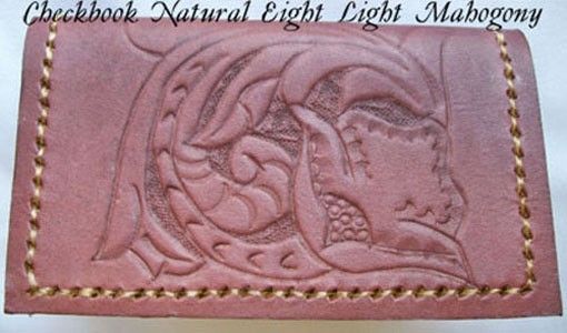 Custom Made Custom Leather Checkbook Cover With Natural 8 Design And In Light Mahogany