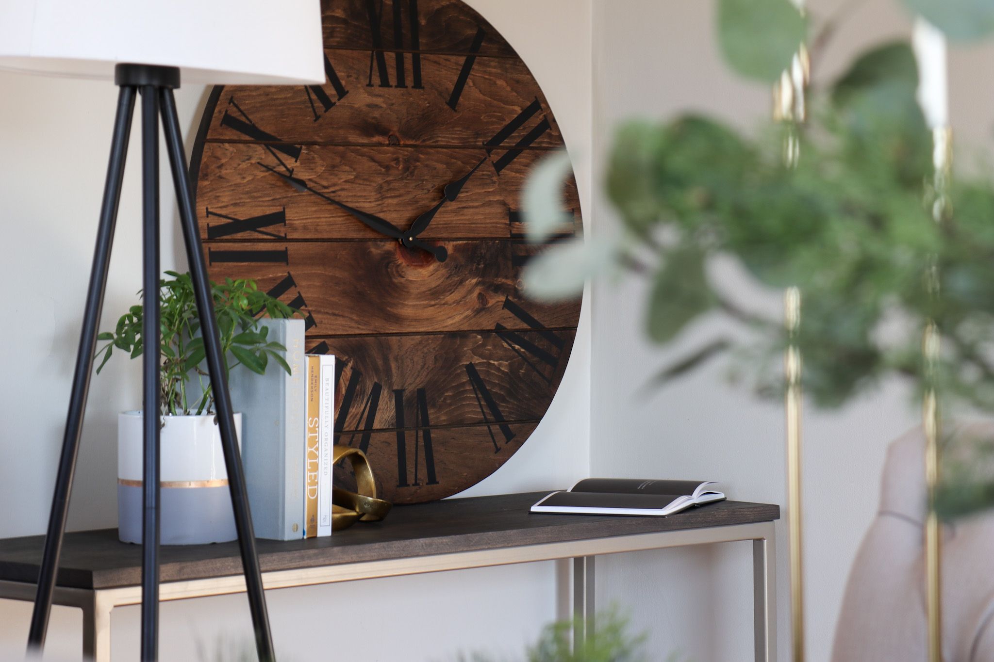 Buy Hand Crafted Dark Stained Large Farmhouse Wall Clock, made to