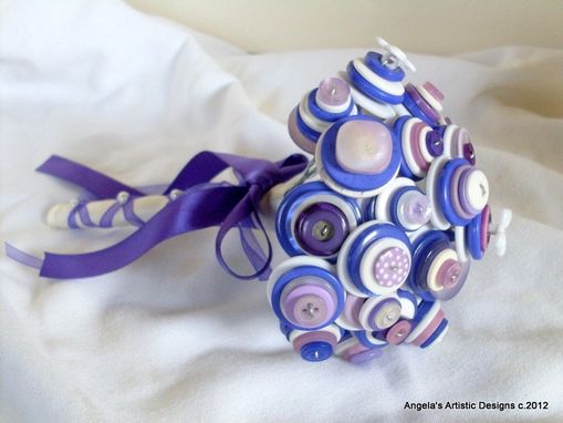 Custom Made Purple Buttons Bridal Bouquet In Set Of Two