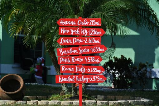 Custom Made Christmas Family Gift, Rustic Directional Sign, Mileage Destination Sign Post. Couples Gift.