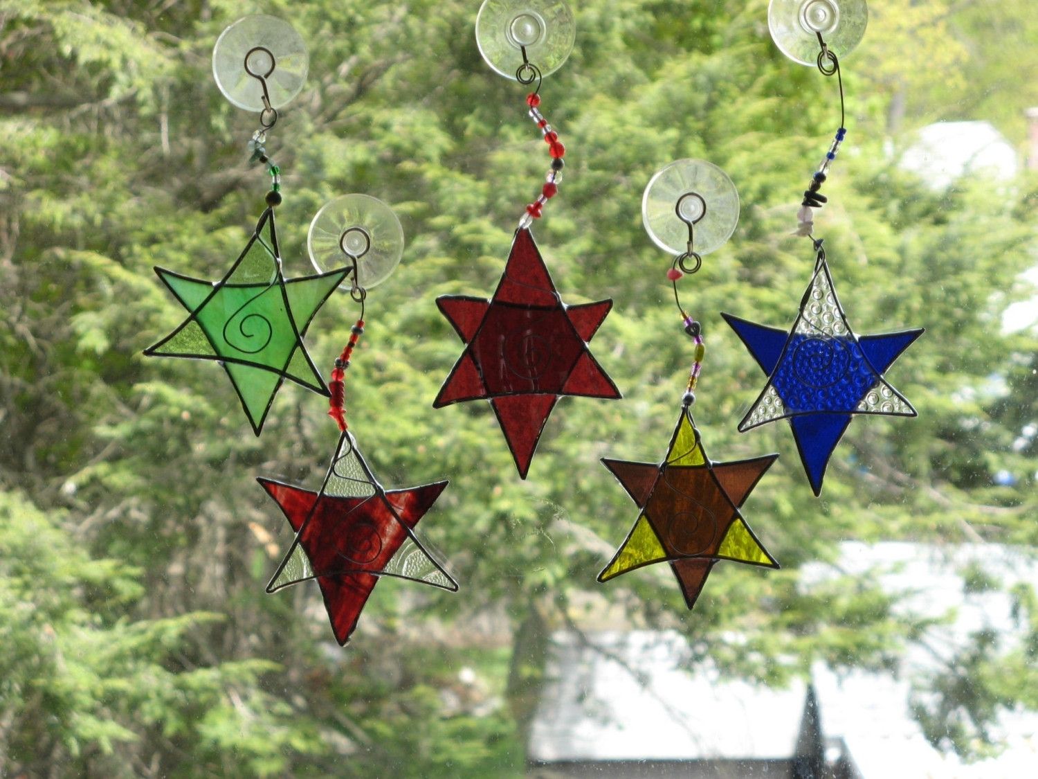 Buy Hand Crafted Custom Beaded Stained Glass Star Light Catcher, made