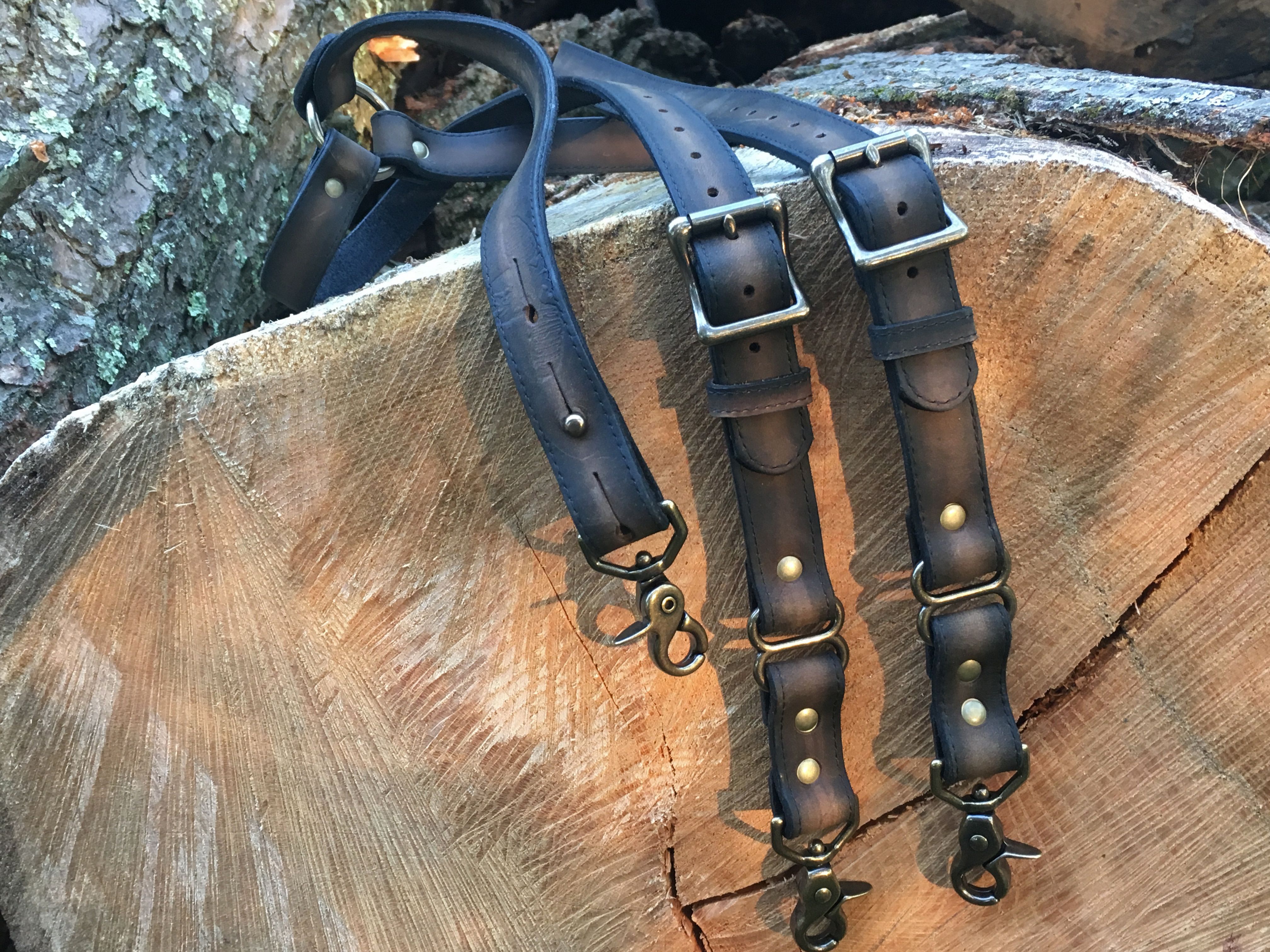 Buy Hand Crafted Distressed Brown And Black Leather Suspenders