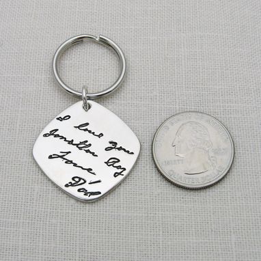 Custom Made Silver Keychain With Your Actual Handwriting