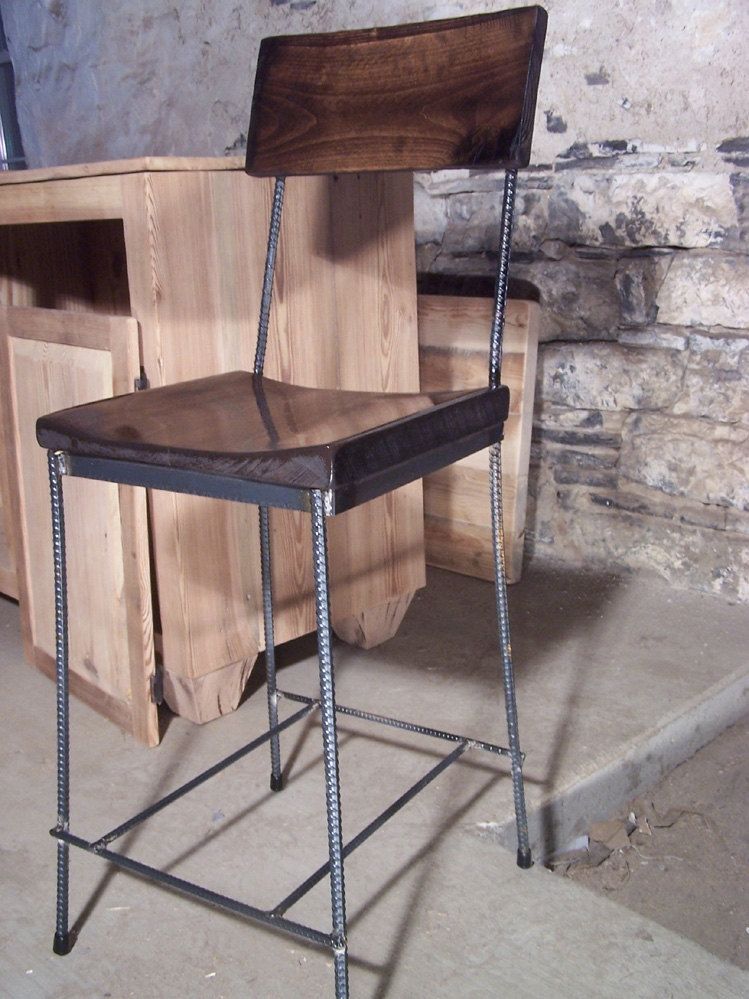 Buy Handmade Urban Elegance Scooped Seat Rebar And Reclaimed Wood Bar