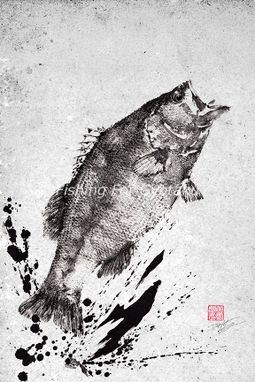 Custom Made Leaping Largemouth Bass Gyotaku Print - Traditional Japanese Fish Art