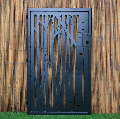 Custom Made Decorative Steel Birch Forest Gate - Modern Garden Gate - Security Door