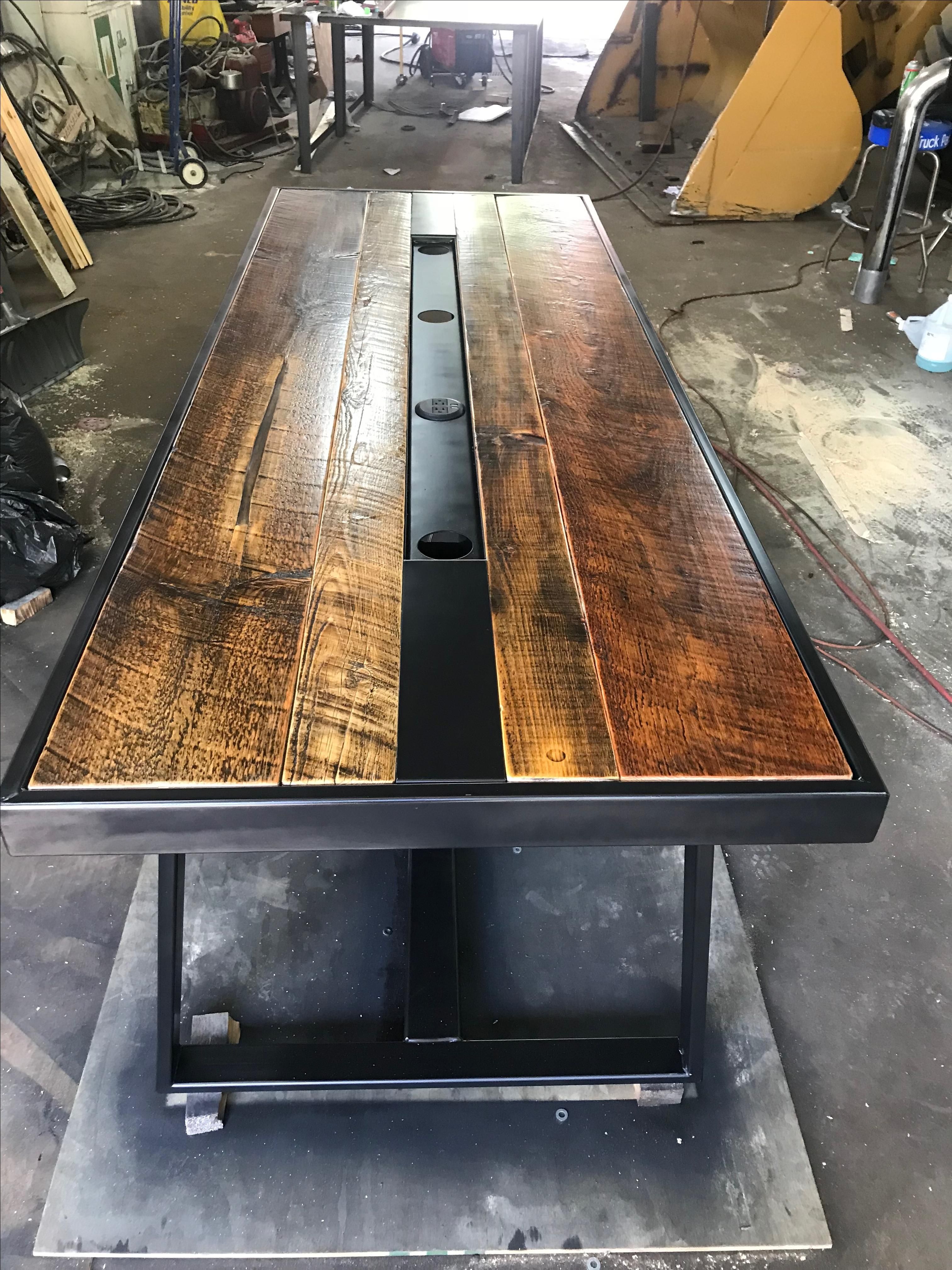 Hand Made Industrial Conference Table With Power by AML Welding LLC