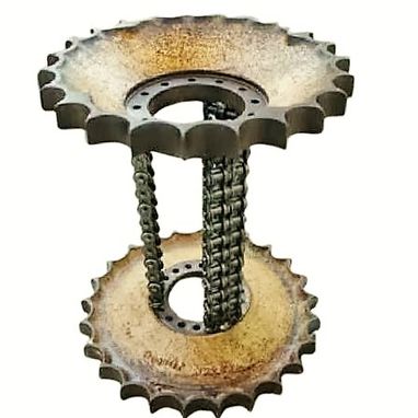 Custom Made Steampunk Style Man Cave Metal Gear Table Welded Chain Art