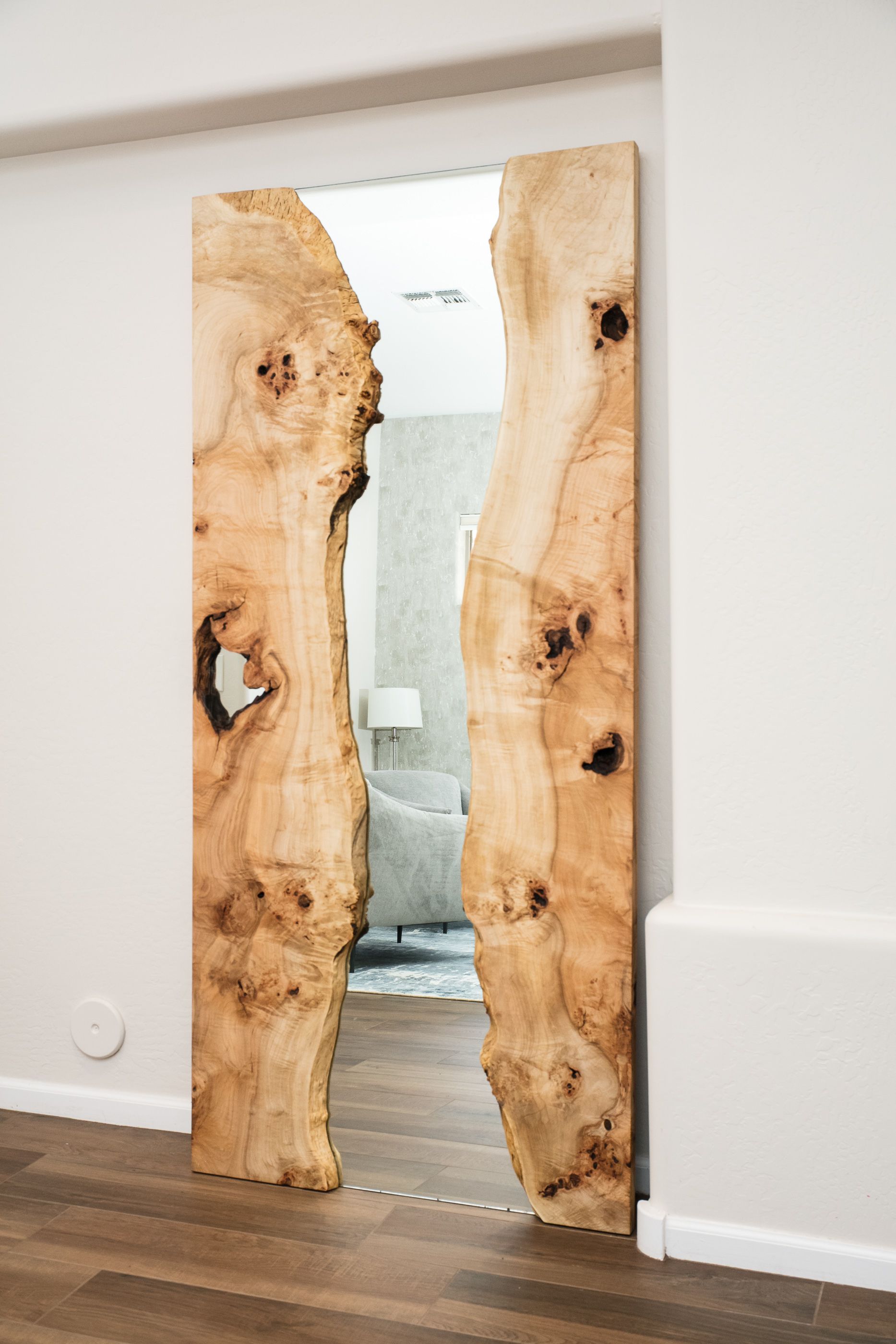 Hand Crafted Maple Burl Wood Live Edge 3x8ft Standing Mirror by LumberLust  Designs