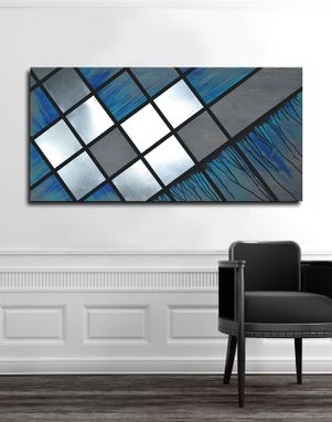 Custom Made Blue Grid 48x24 - Abstract Painting, Wood Art, Metal Art, Modern Decor, Modern Art, Large Art