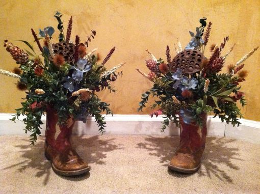 Custom Made Cowboy Boots - Custom Floral Arrangement Set Of 2