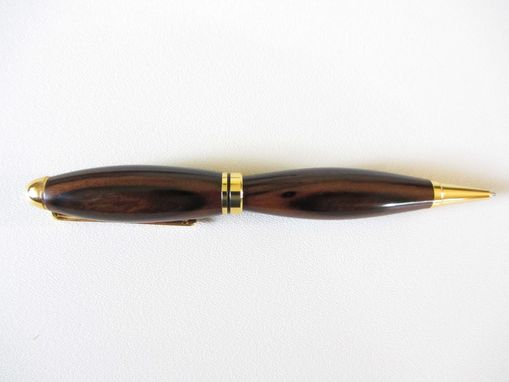 Custom Made Wooden Writing Pen - Europen Style - Gold Ball Top Twist Pen- Macassar Ebony