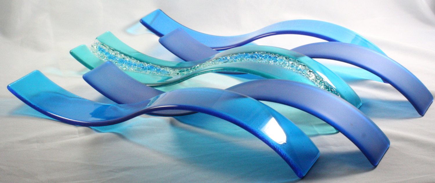 Buy Custom Fused Glass Wall Art Ocean Waves (Set Of 5), made to order