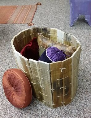 Custom Made Pallet Wood Round Bin Hand Knotted With Rope Twine