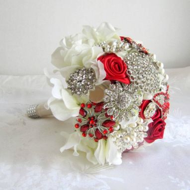 Custom Made Red Rhinestone Brooch Bouquet