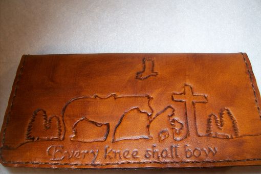 Custom Made Custom Leather Checkbook Cover With Kneeling Cowboy