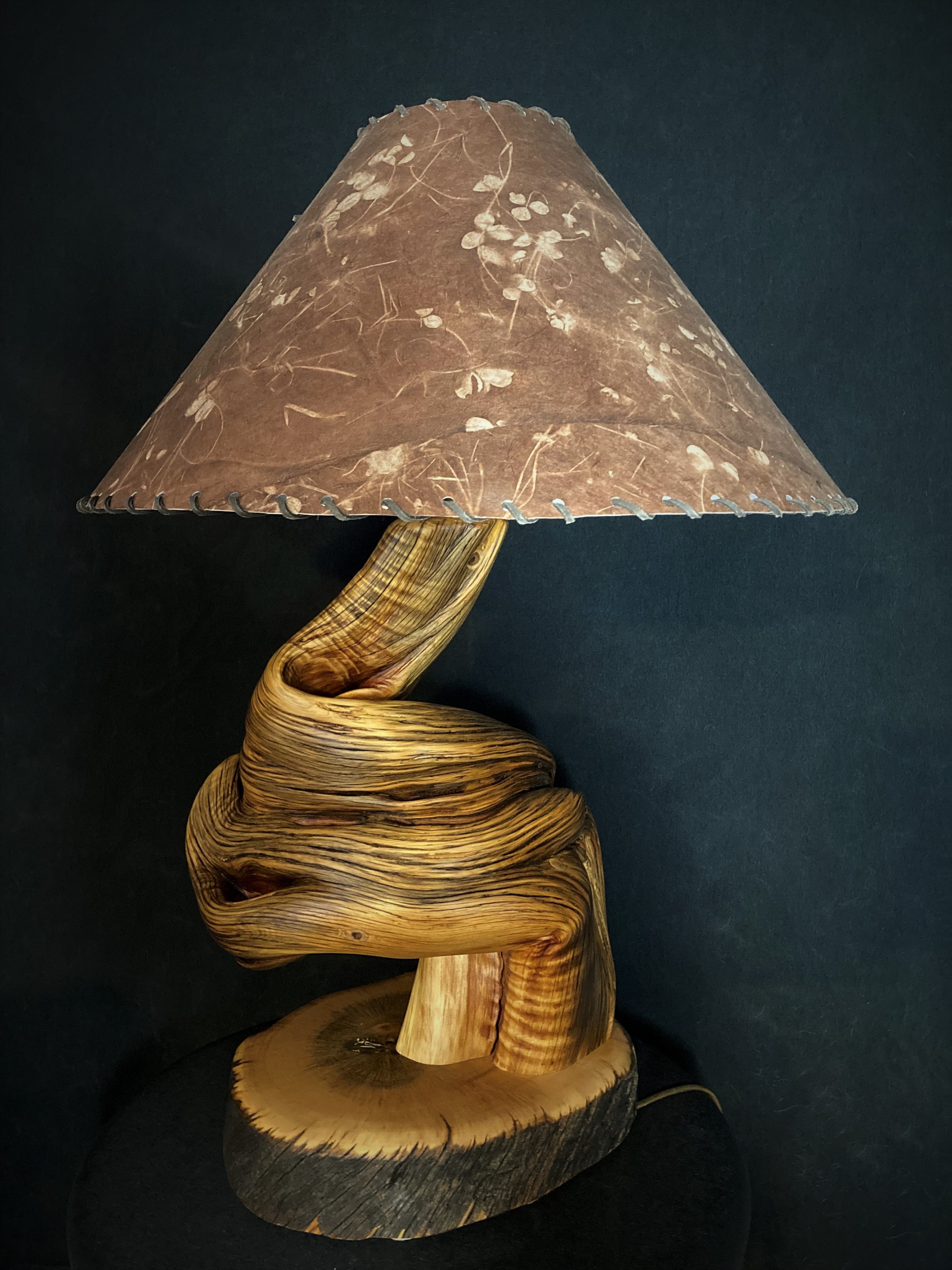 Custom Rustic Handmade Juniper Table Lamp With Turquoise Inlay by Rocky