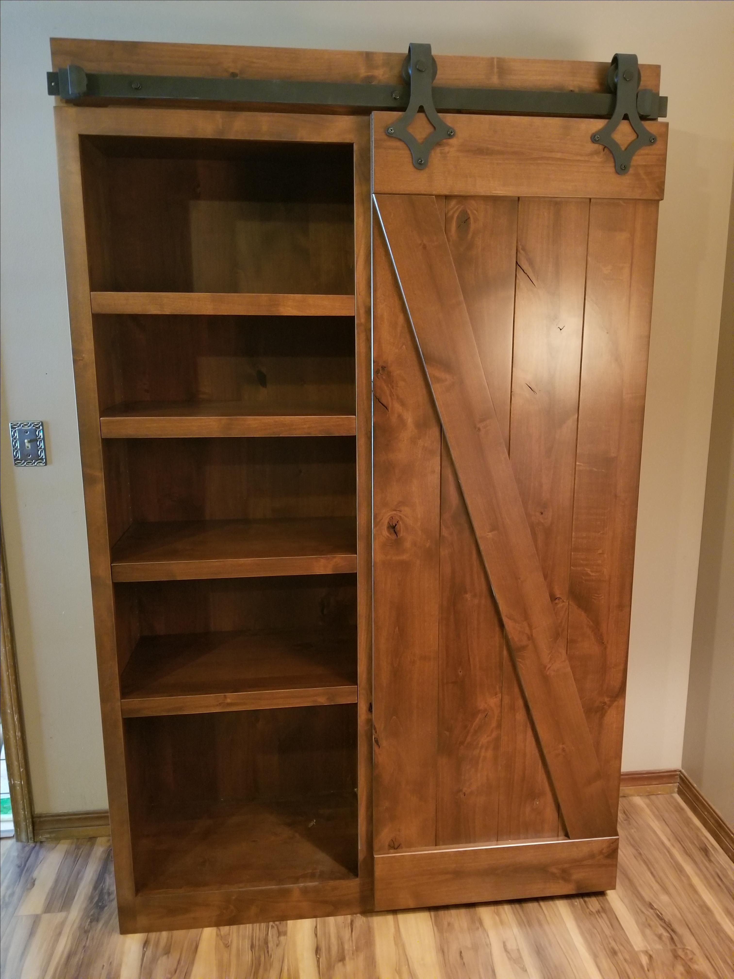 Hand Crafted Barn Door Bookcase Display Cabinets by Kirk Kreations